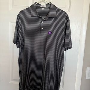 Gray Striped Men's Peter Millar Polo Shirt - NYU logo